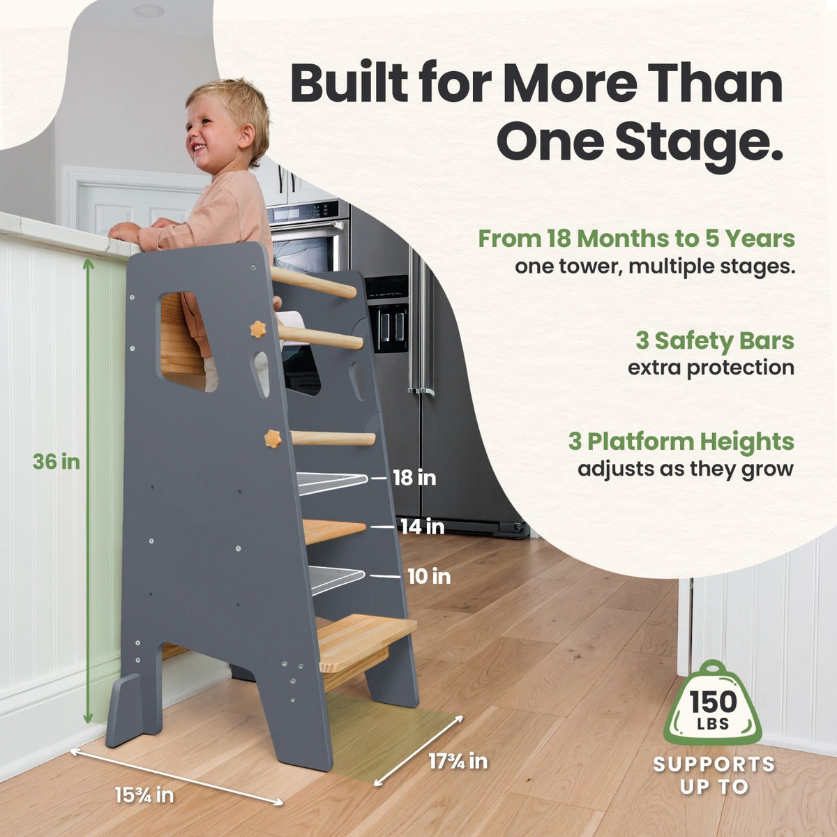 Montessori Toddler Tower - Adjustable Kitchen Stool Helper